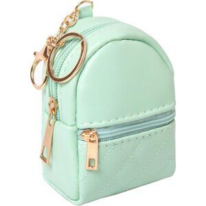 Women's Cute Mini Zipper Leather Cosmetic Light Green Key Chains Keyrings Bag